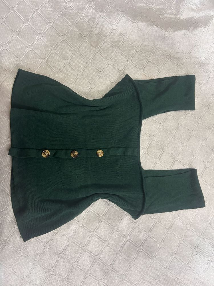 Stylish Dark Green Buttoned Top