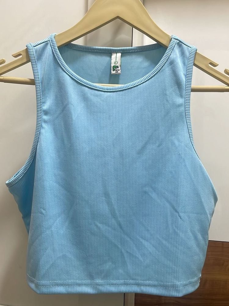 Light Blue Ribbed Cropped Tank Top