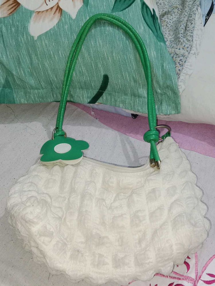 Cute Textured Hobo Bag with Flower Charm