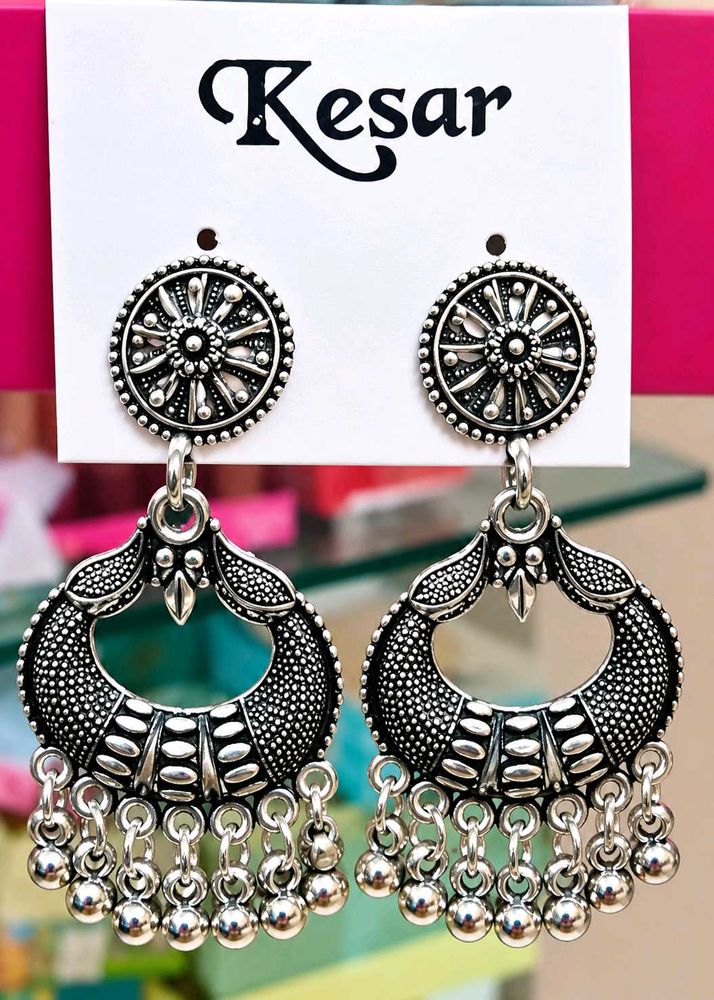 Boho Oxidized Silver Jhumka Earrings