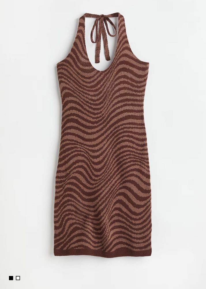 H&amp;M Brown Swirl Print Halter Neck Dress