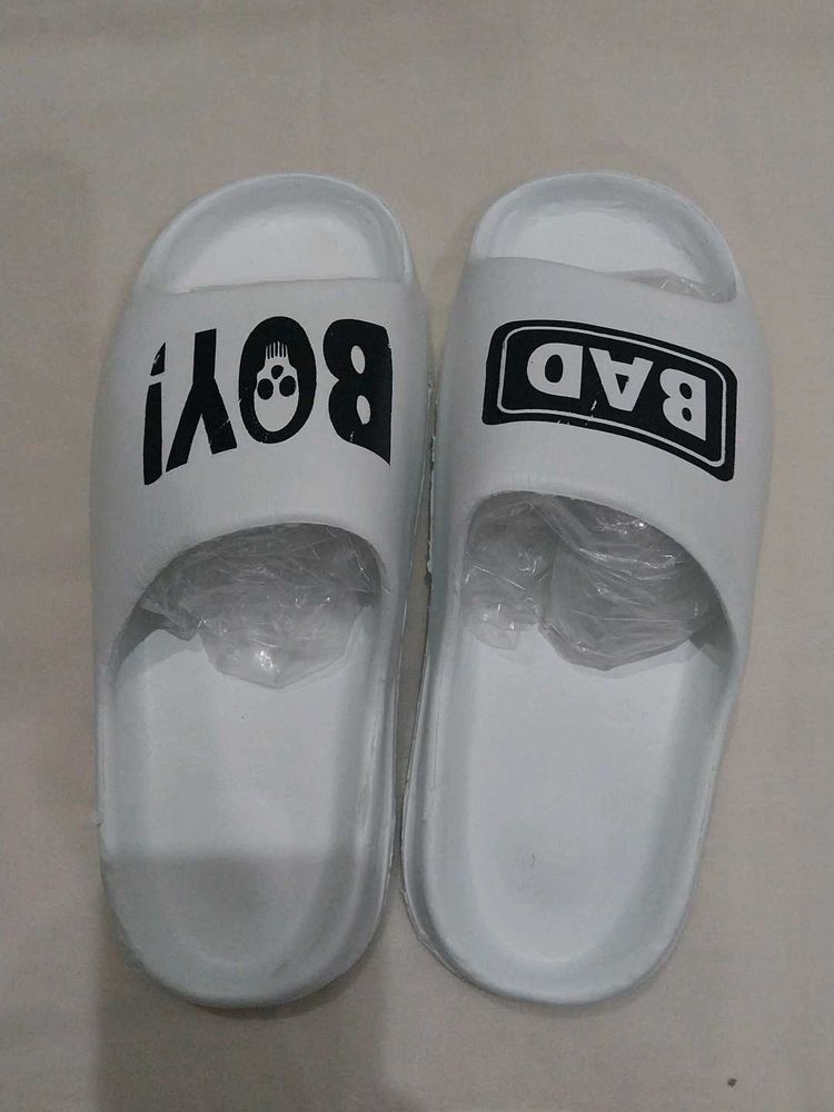 Cool White Slides - "BAD BOY"