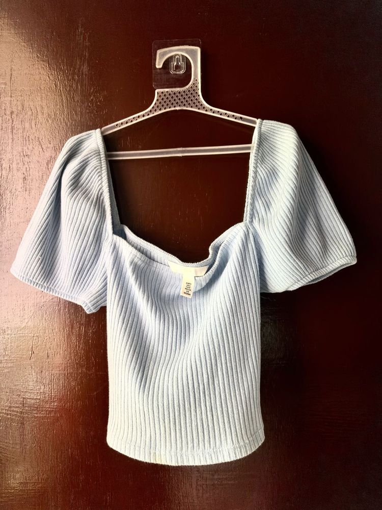Light Blue Puff Sleeve Top