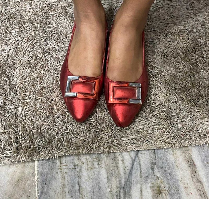 Red Buckle Ballet Flats