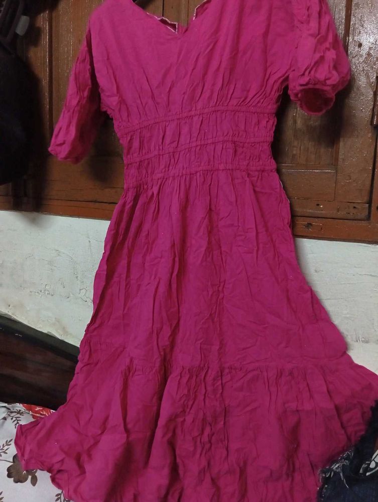 Pink Smocked glittery dress🎉👗