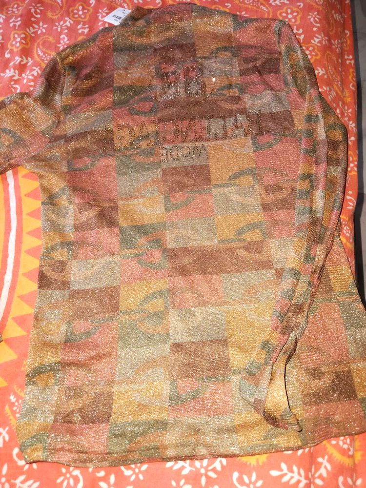 Sparkly Geometric Print Tunic Top super net