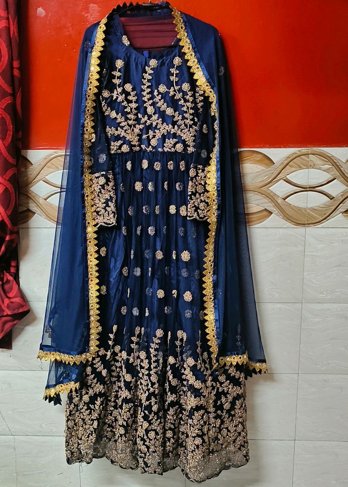 Navy Blue Gown With Duppatta