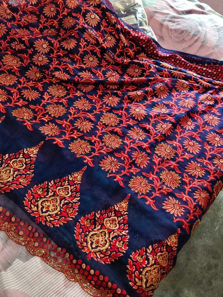 Exquisite Navy Blue Embroidered Saree
