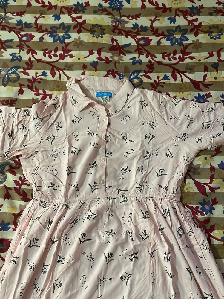 Cute Pink Floral Shirt Dress