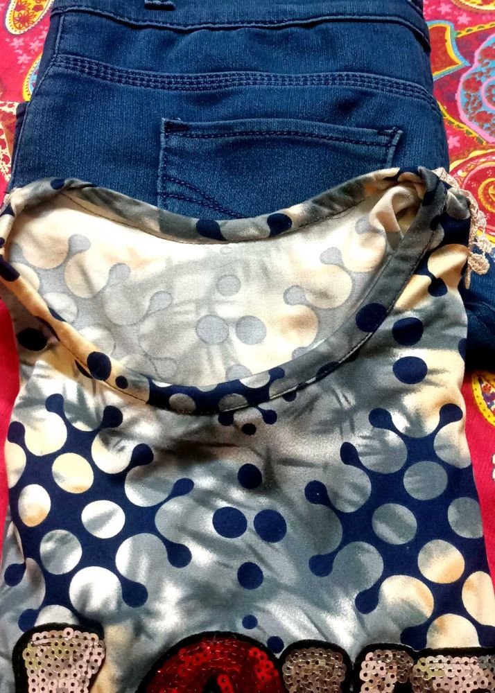 Jeans 👖 &amp;Top Combo Set For Women &amp; Girls