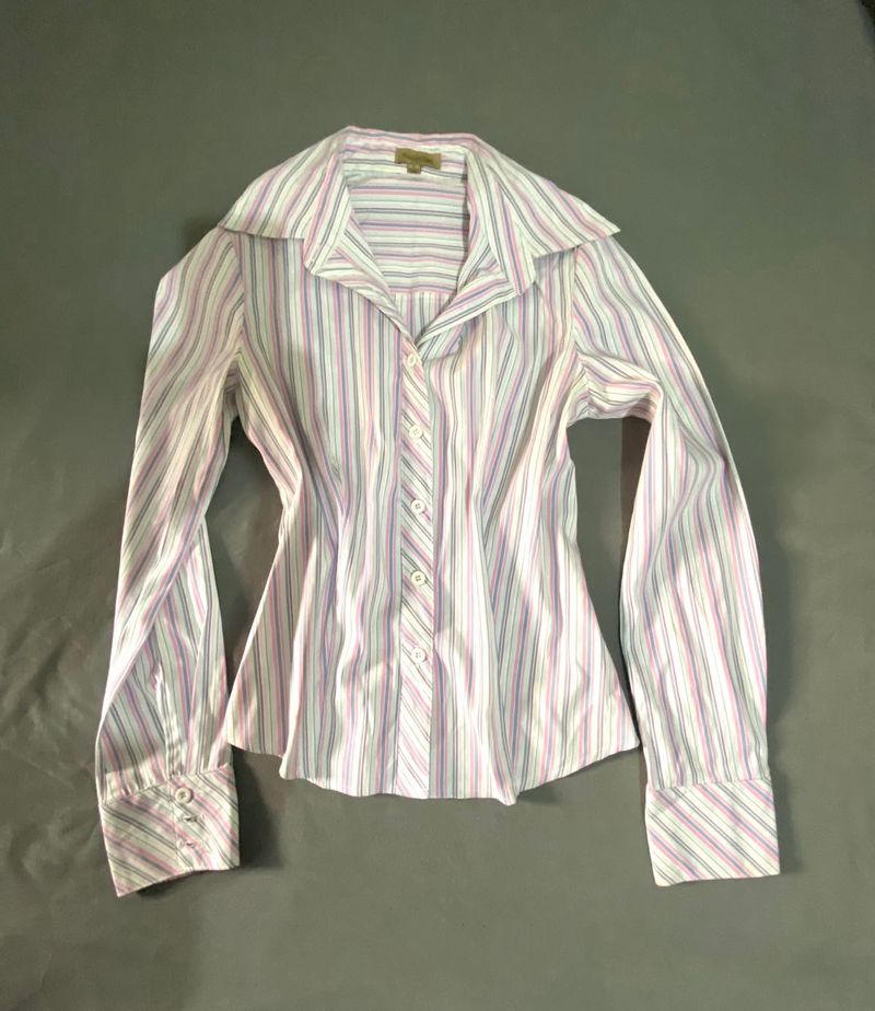 Striped Button-Up Chic Fitted Shirt