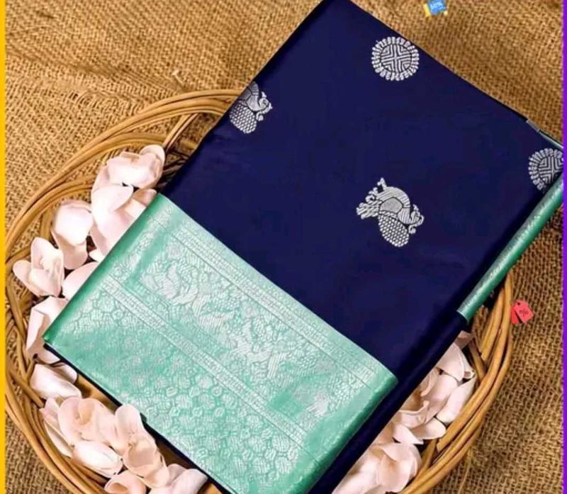Brand new Elegant Navy Blue Silk Saree