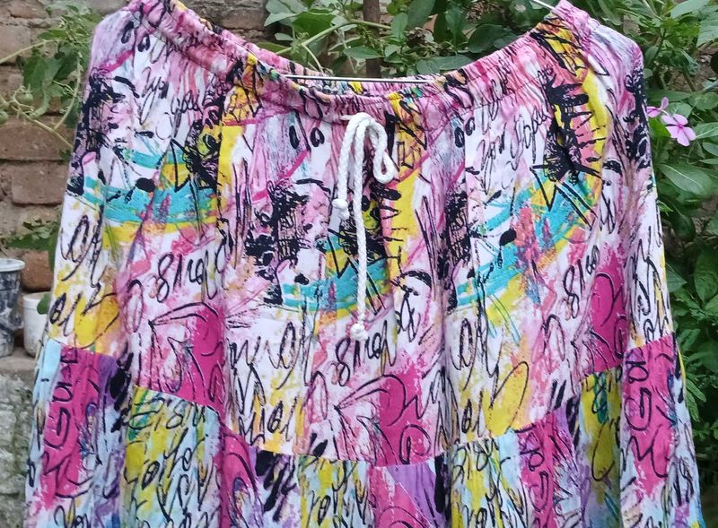 Vibrant Abstract Print Tiered cotton Skirt