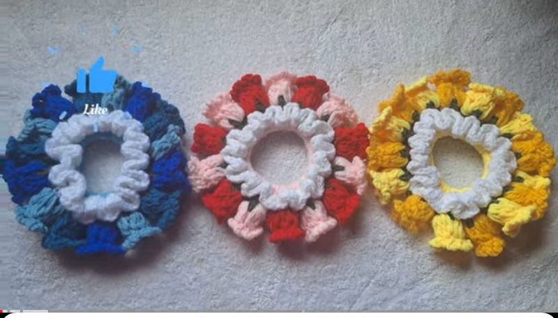 Crochet Flower Scrunchies (Set of 3)