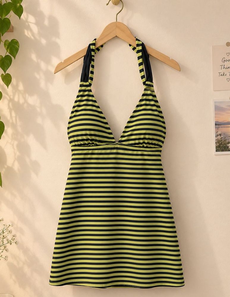 Lime Green &amp; Black Stripe Dress – Chic Party &amp; Cas