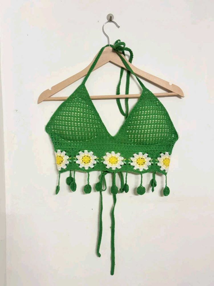 Crochet Daisy Halter Bikini Top