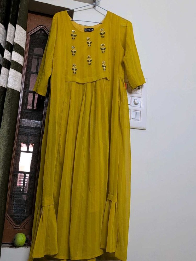 Mustard Embroidered Kurta Dress