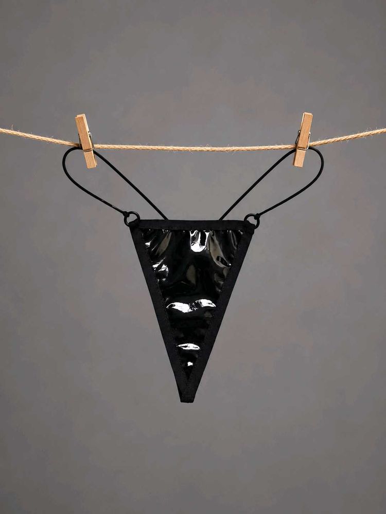 Shiny Black Faux Leather G-String Thong