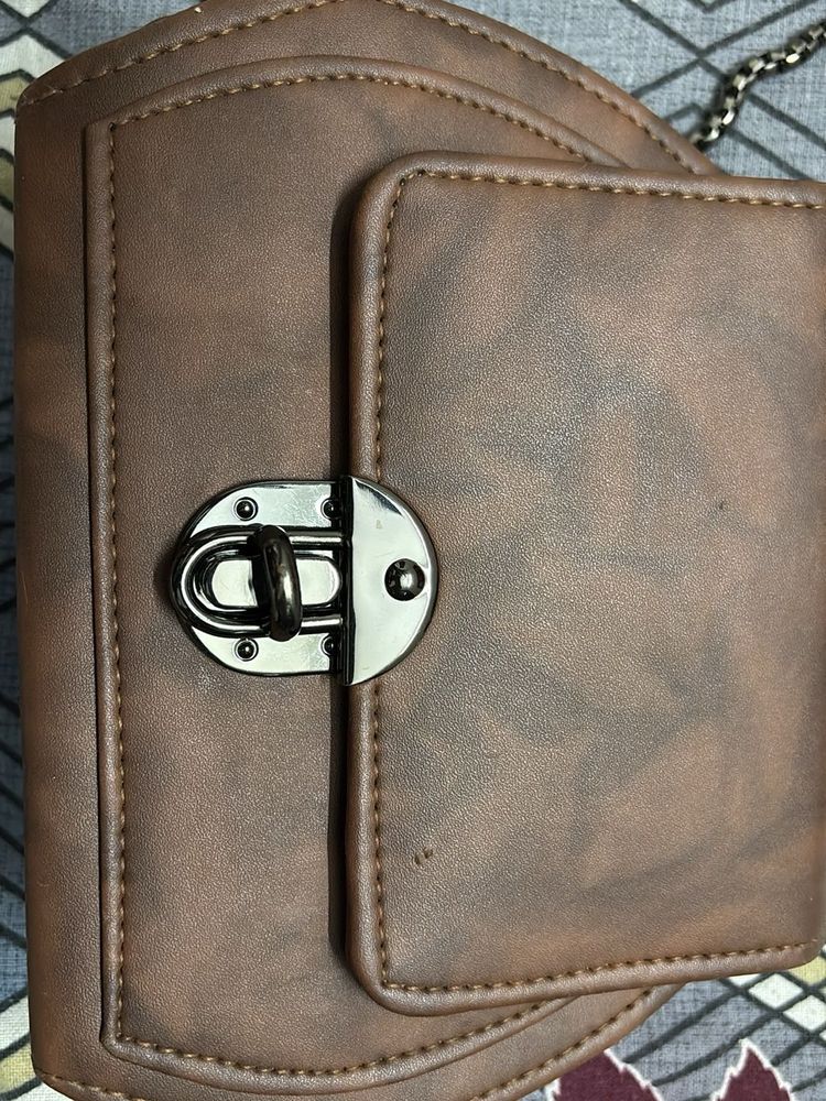 Chic Brown Faux Leather Crossbody Bag