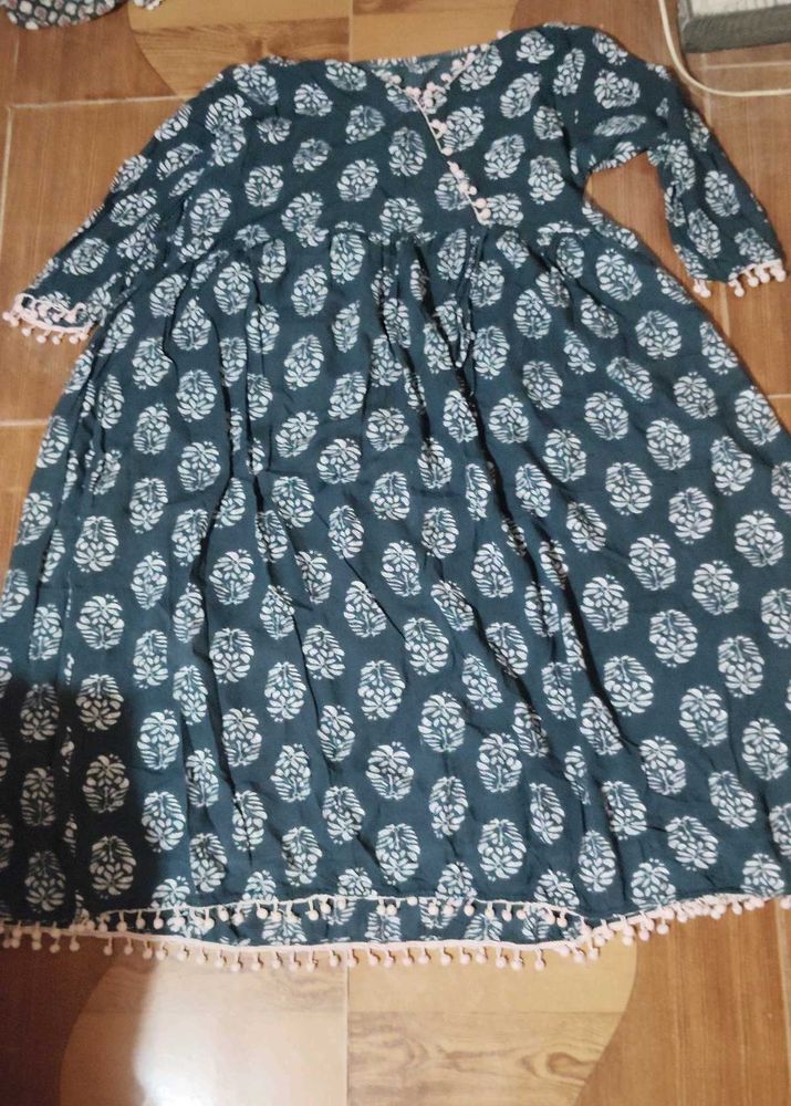 Boho Print Kurta with Tassel Trim
