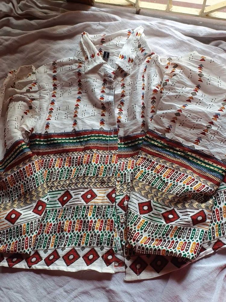 Boho Print Button-Up Shirt