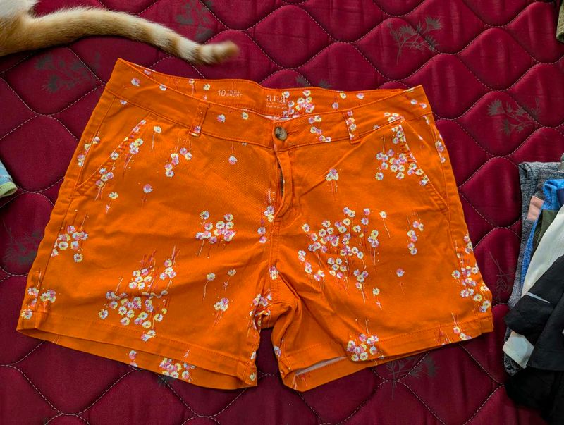 Bright Orange Floral Shorts UK size 10