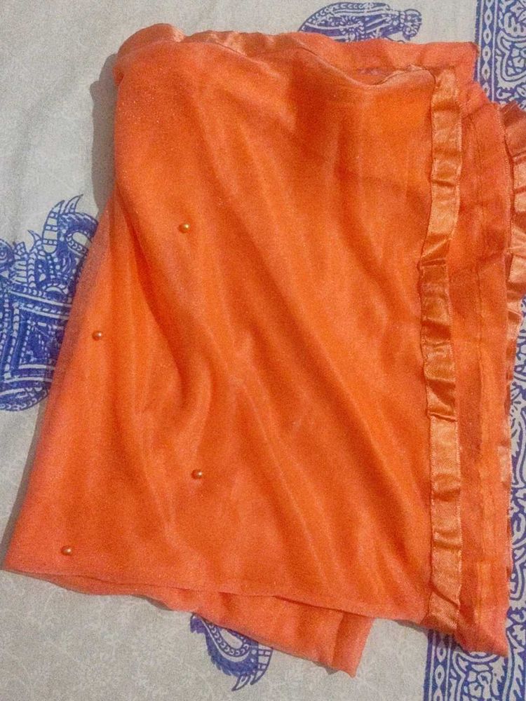 Orange Dupatta with Pearl Embellishments
