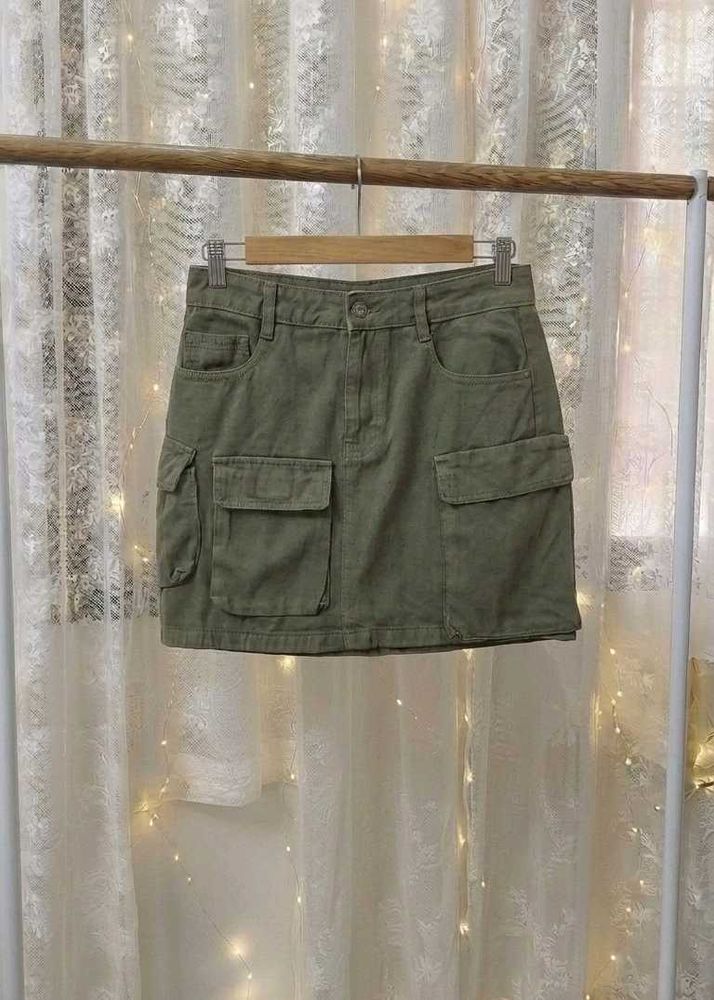 Olive Green Cargo Mini Skirt
