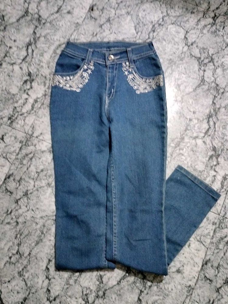 y2k Stylish Embellished Blue Jeans
