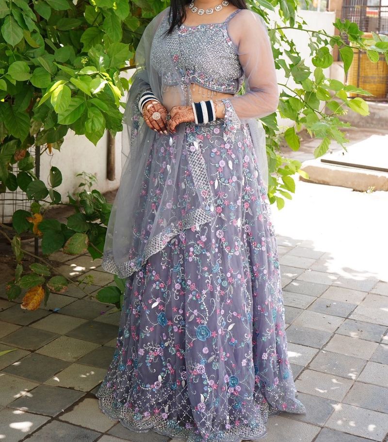 Embroidered Grey Lehenga Choli Set