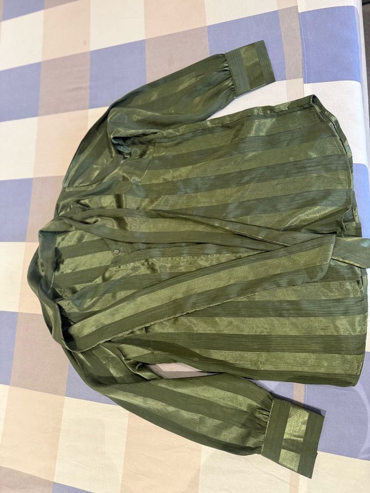 Chic Olive Green Striped Blouse