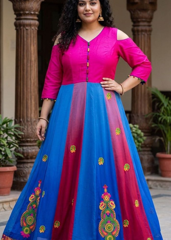 Beautiful Pink &amp; Blue Ethnic Gown