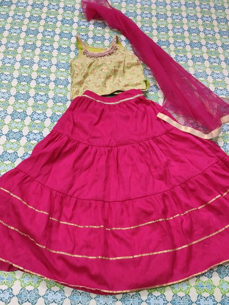 Green &amp; Pink Choli lehenga Set(On Cash - NO COINS)