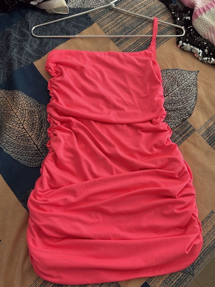 Coral One-Shoulder Mini Dress