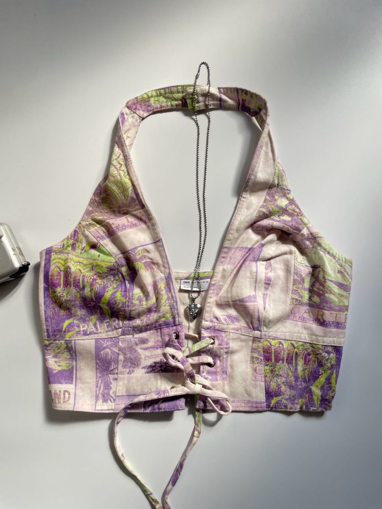Graphic halter neck top