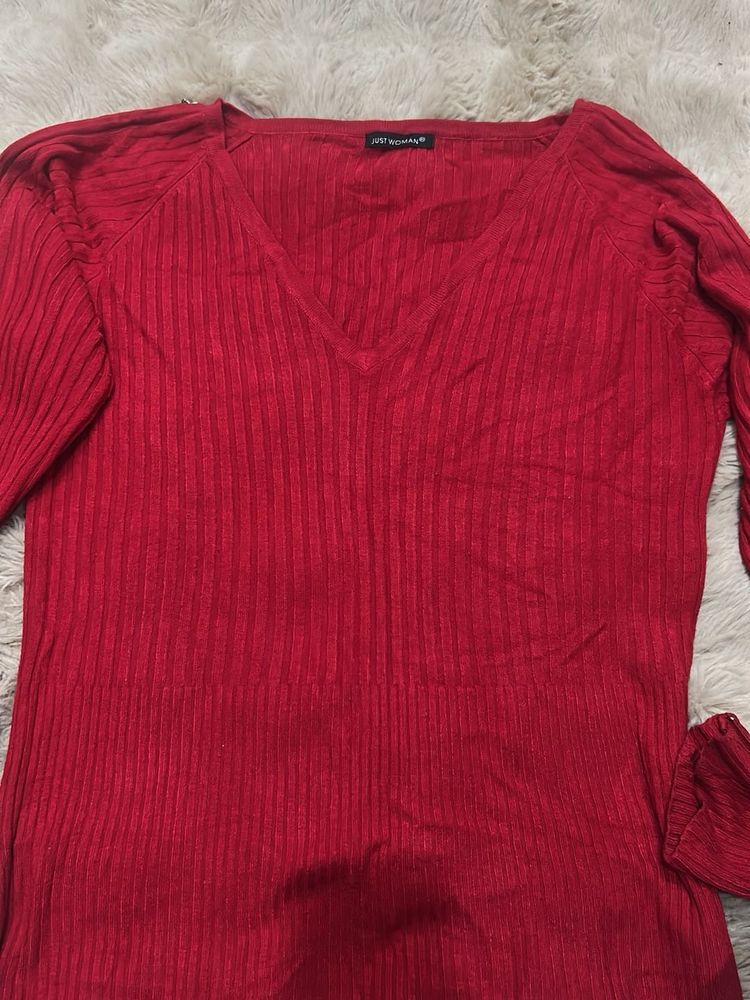 V-Neck Ribbed Knit Top