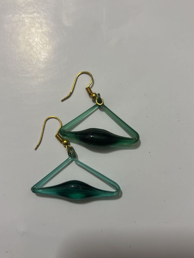 Green Triangle Drop Earrings