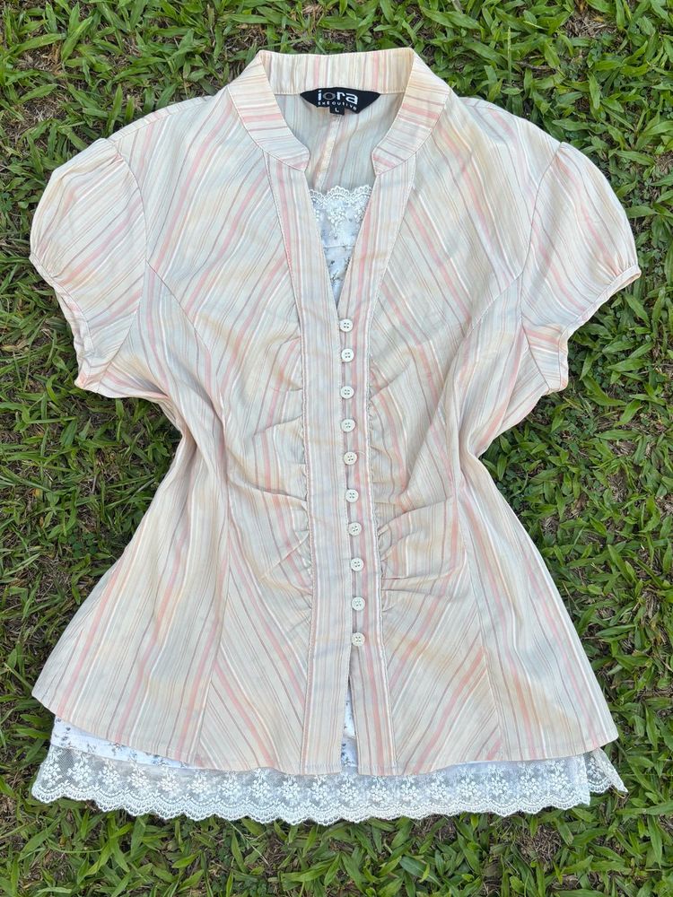 Pinkish striped Button-Up Shirt