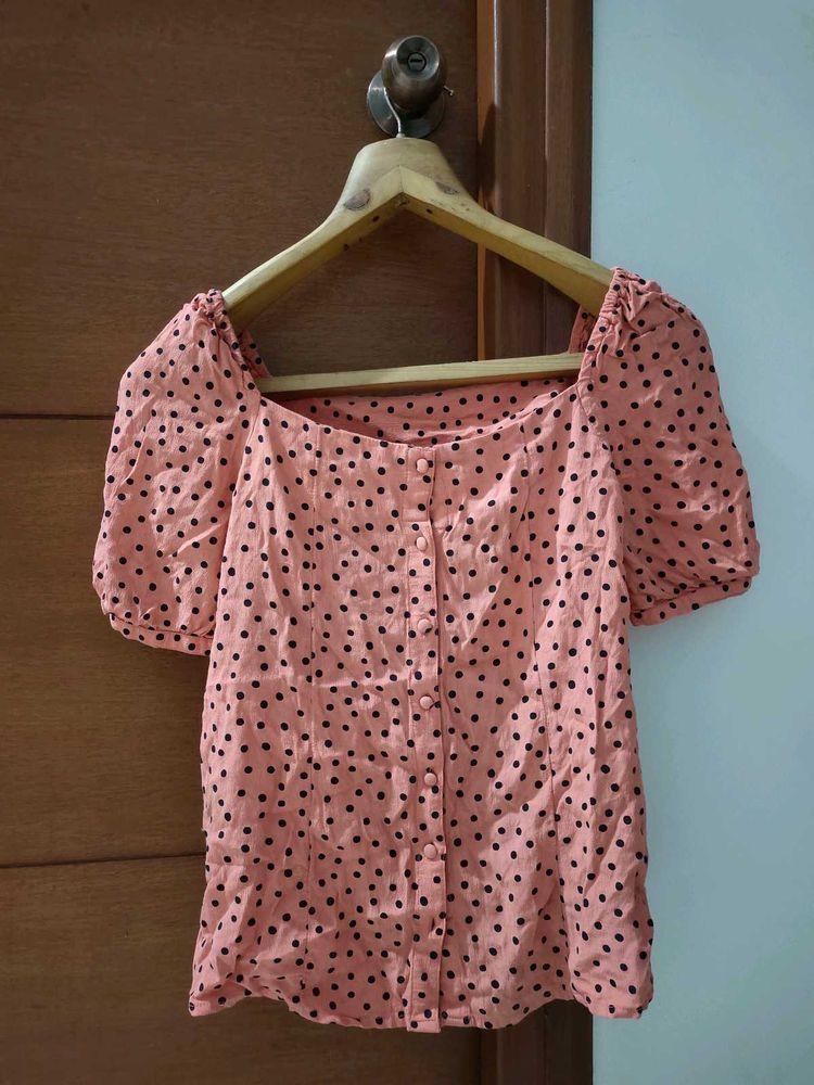 ONLY Peach Polka Dot Puff Sleeve Top 🎀