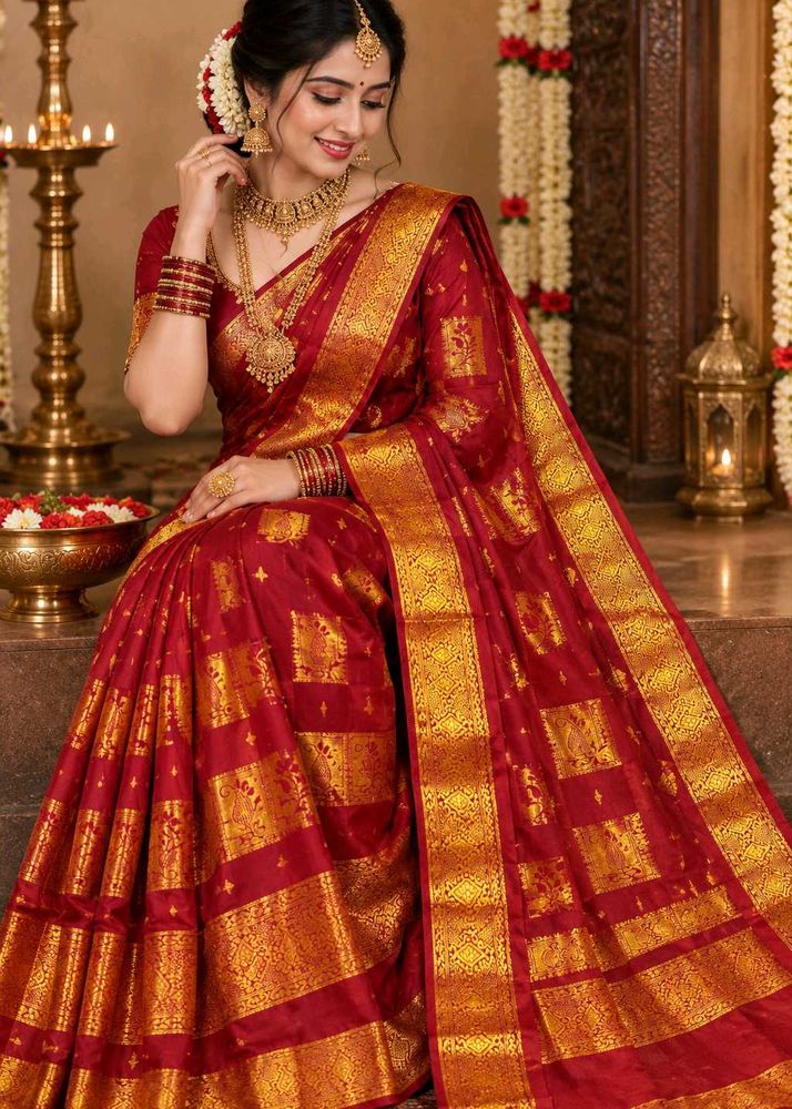 Elegant Red &amp; Gold Silk Saree