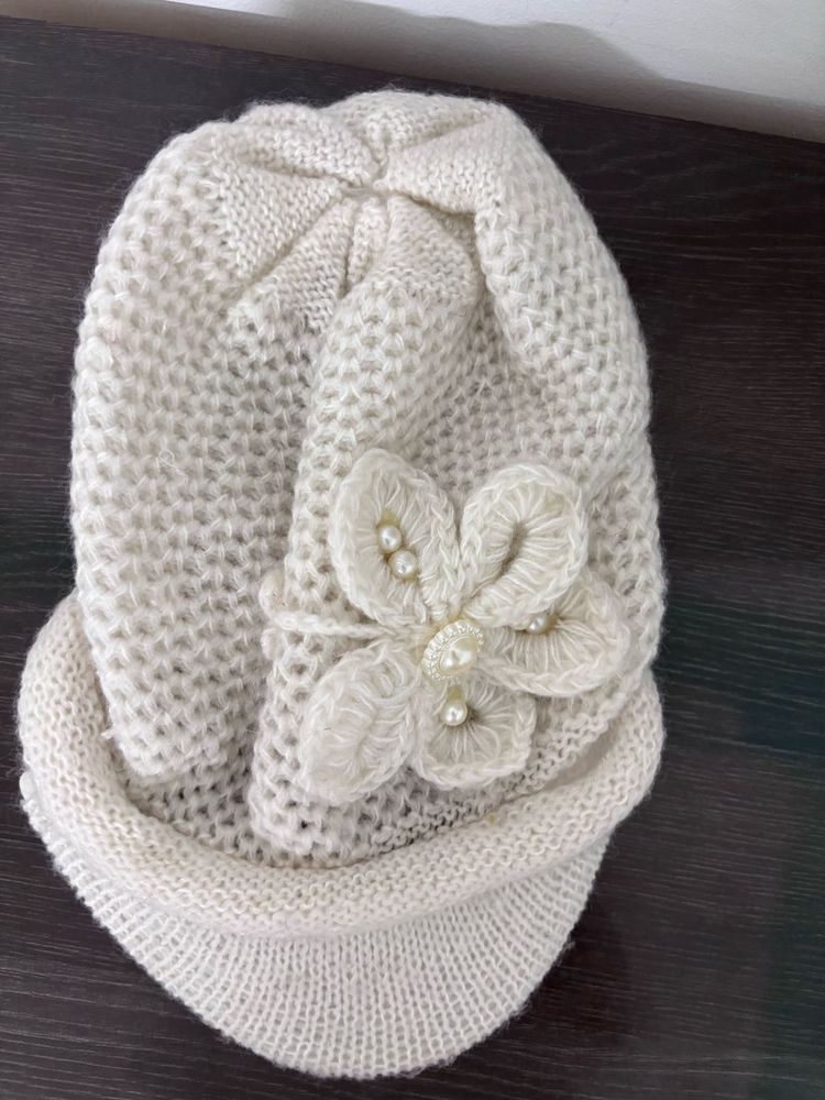 Chic Knit Beanie with Flower Detail