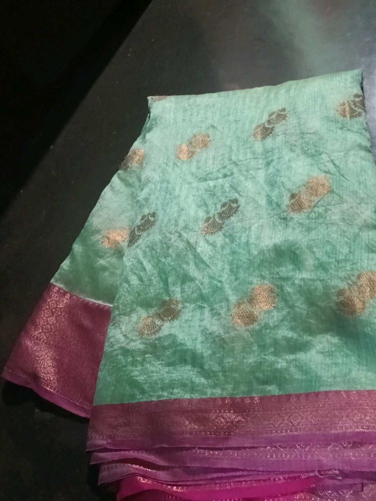 Beautiful Teal Saree with Brocade Border