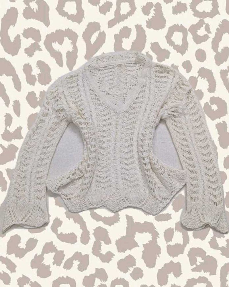 Y2K White Open-Knit Long Sleeve Top ✨