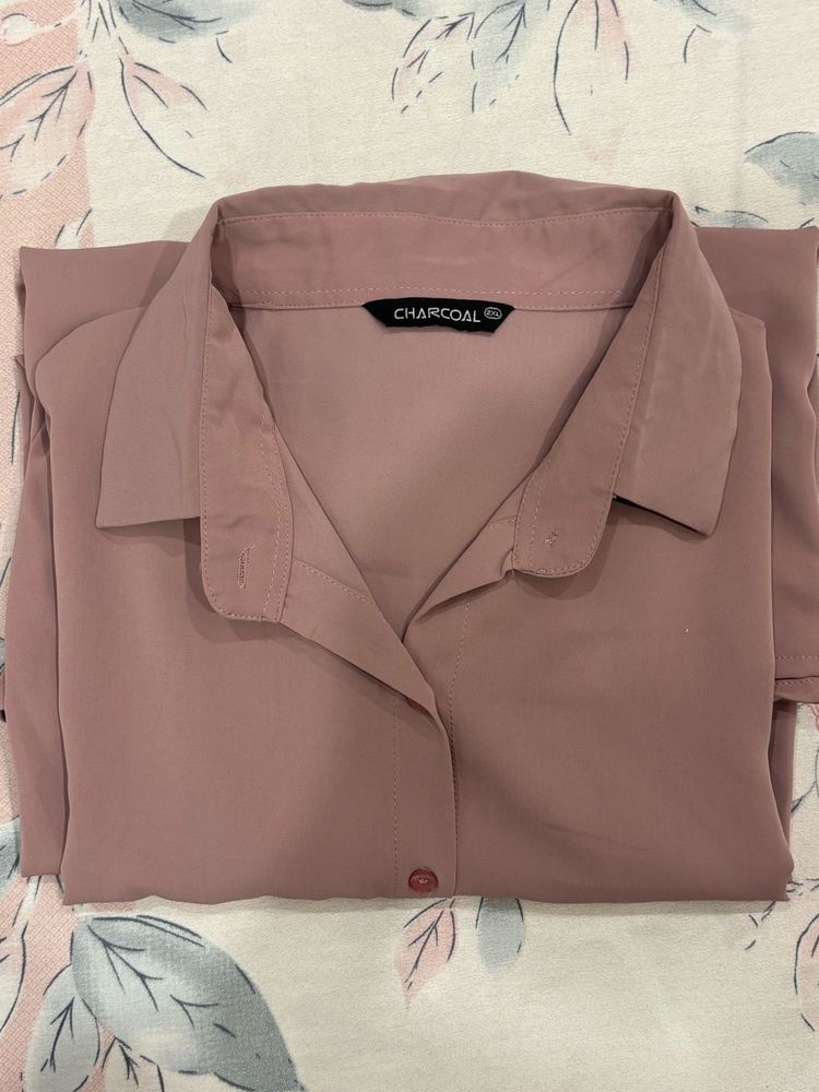 Elegant Dusty Mauve Satin Shirt