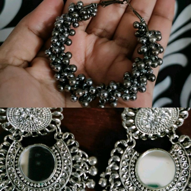 Combo Of Mirror And Ghungroo Hoop Earrings