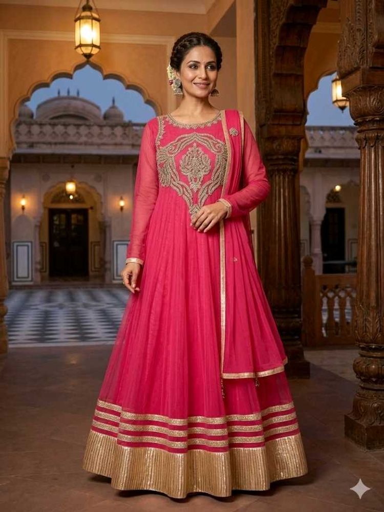 Stunning Pink Frock Choli with Embroidery