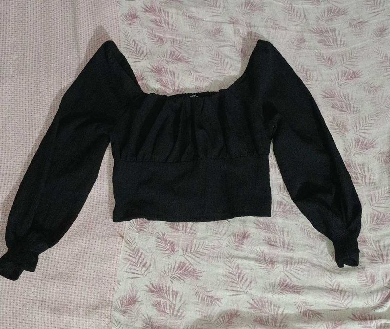 Chic Black Square Neck Puff Sleeve Top