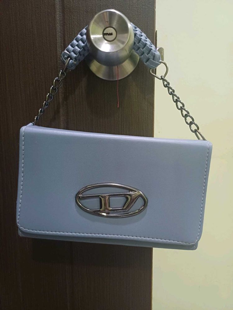 Light Blue Clutch Bag with Chain Strap
