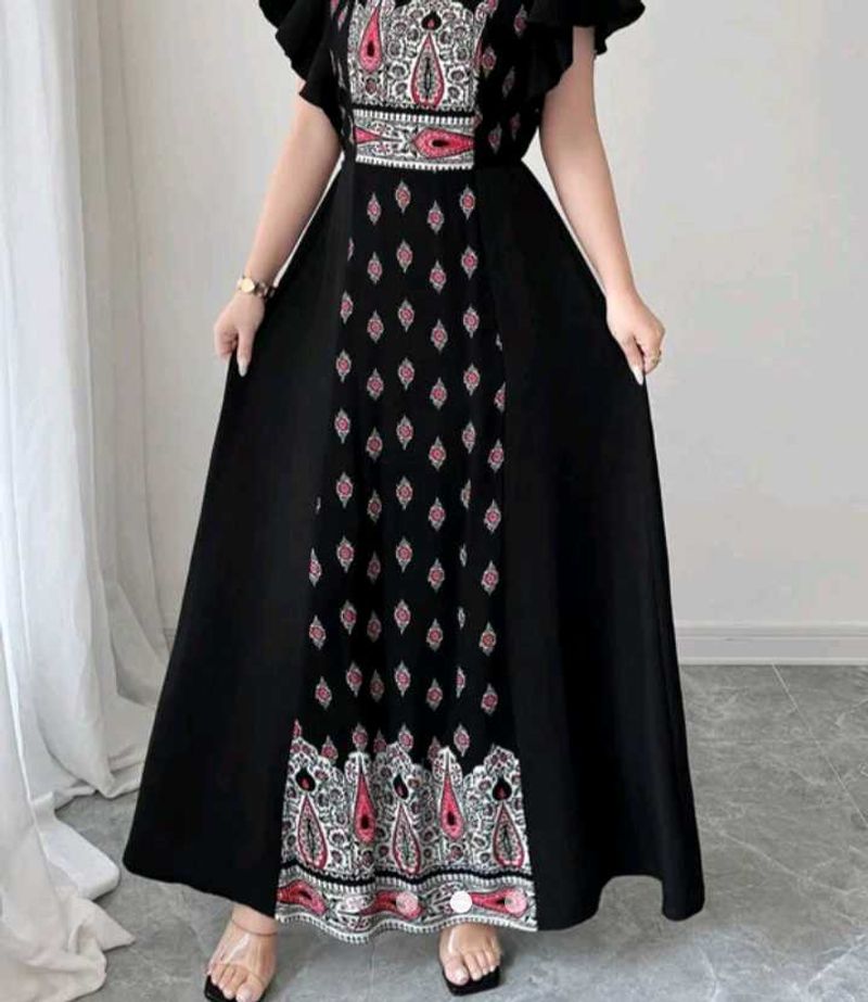 Savana Black Maxi Dress with Boho Print