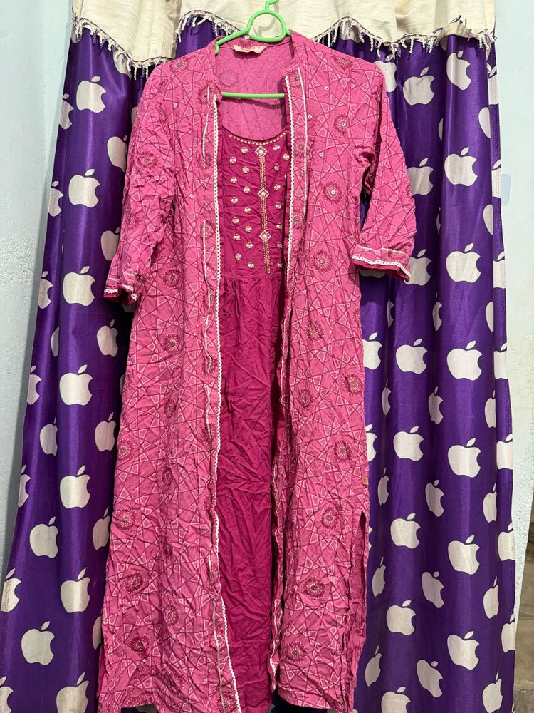 Pink Kurta with attached Jacket